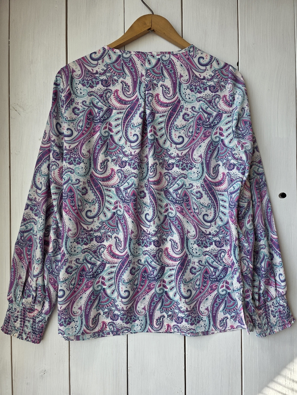 Laura Paisley Print Tie Front Blouse Purple Teal Womens Size 12 - Picture 7 of 10